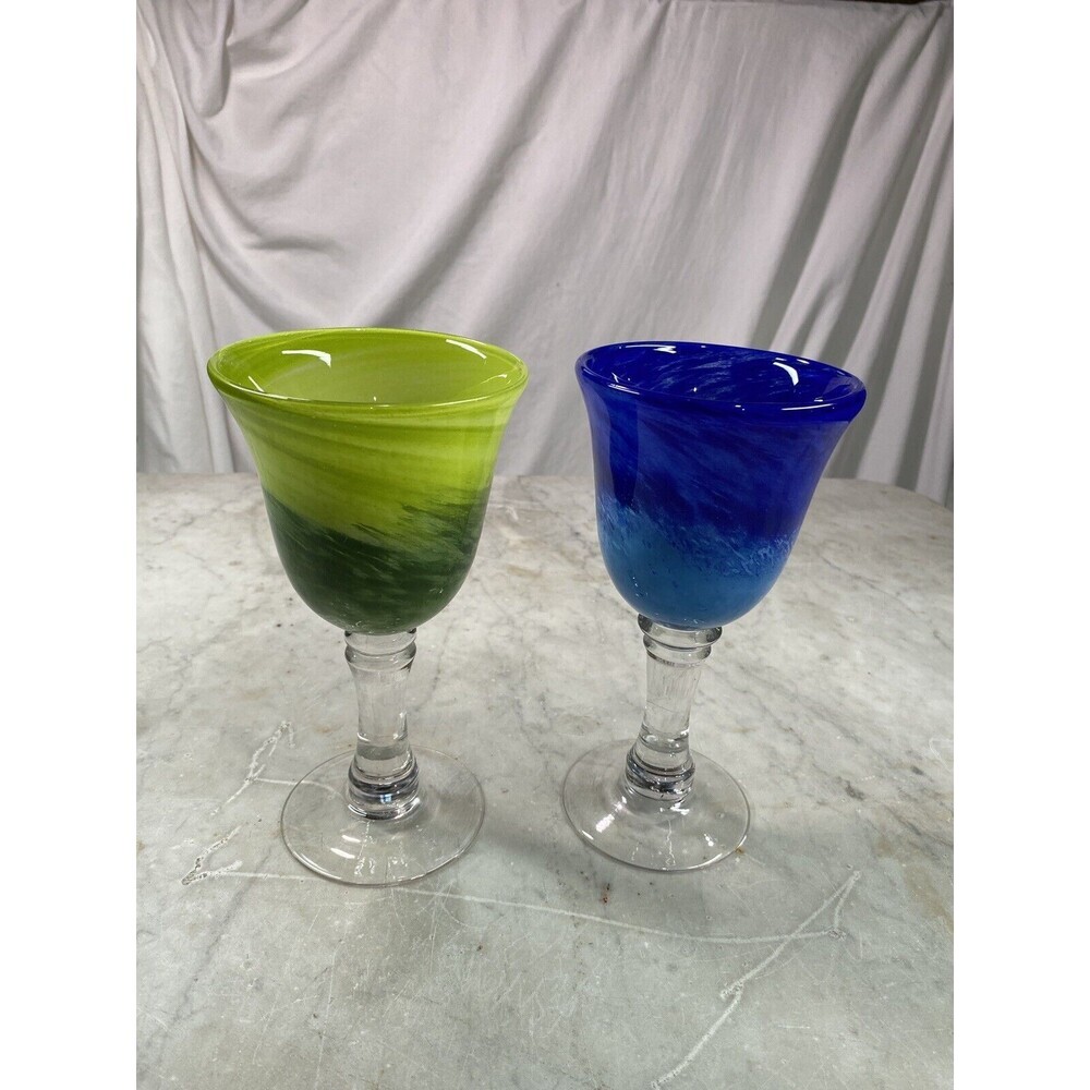 Mexican Handblown Wine Or Water Glasses Two